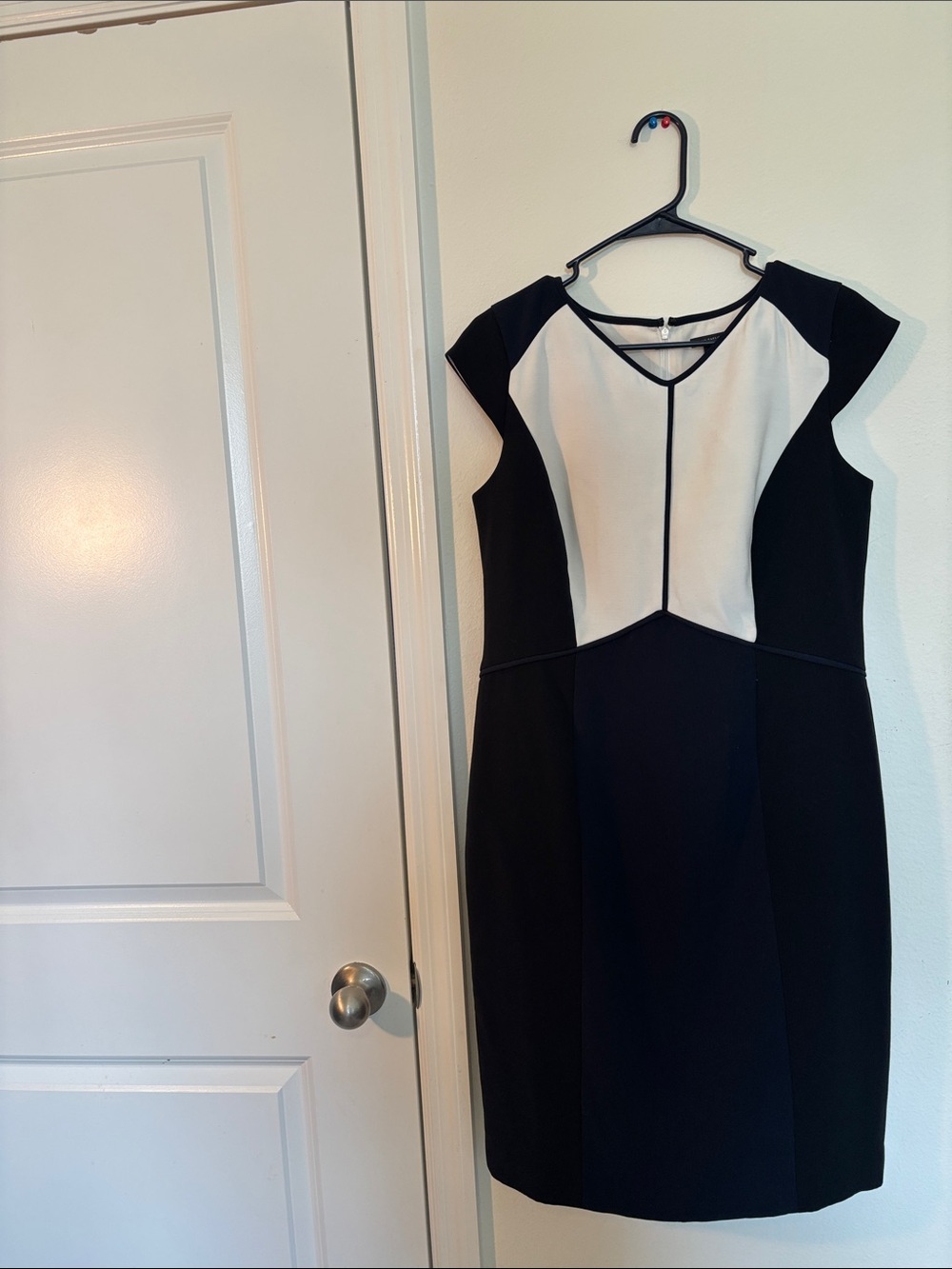 Ann Taylor Black, Blue and White Midi Sheath Dress